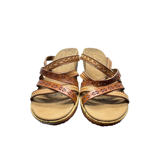 Cali Skechers Luxe Foam Brown Cork Wedge Sandals With Cutout Straps #9371