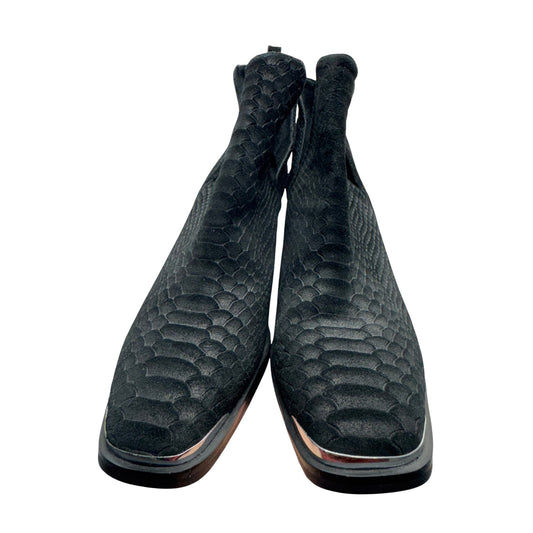 Black Snake Print Square Toe Ankle Boots With Block Heel #344B