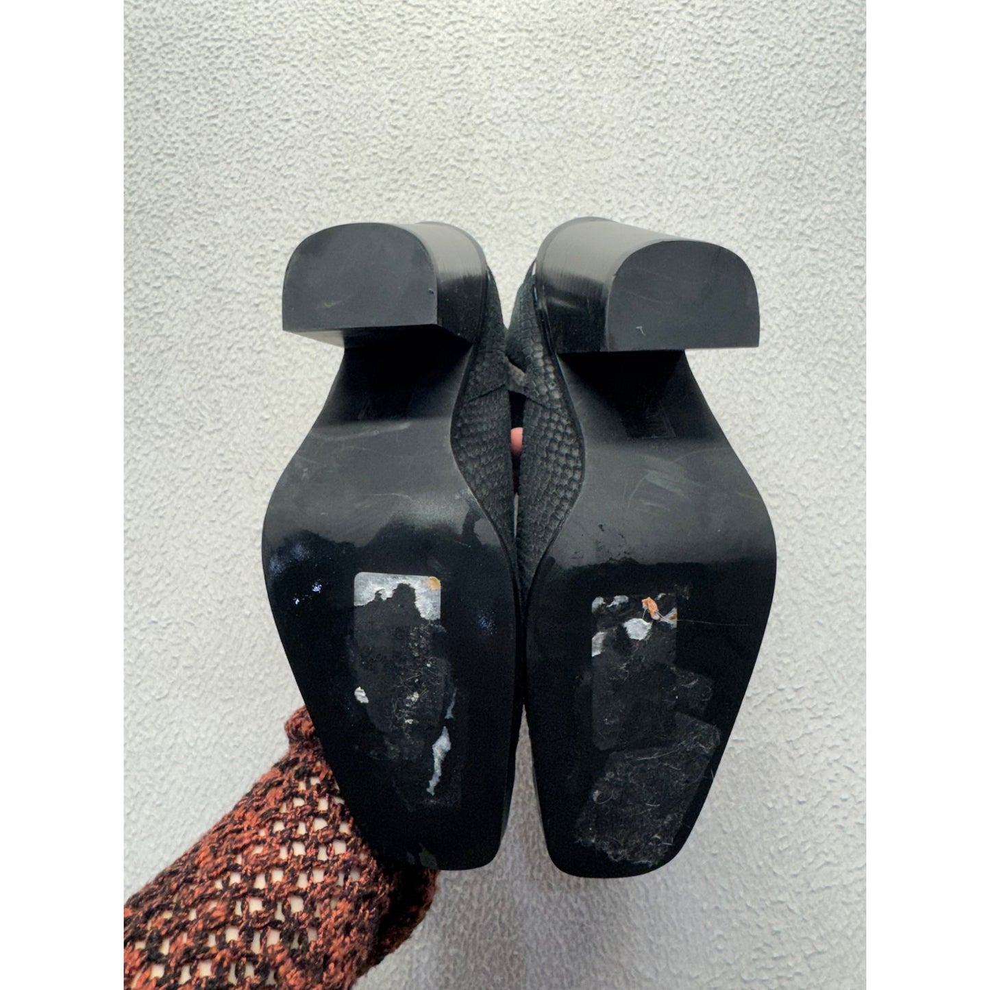 Black Snake Print Square Toe Ankle Boots With Block Heel #344B