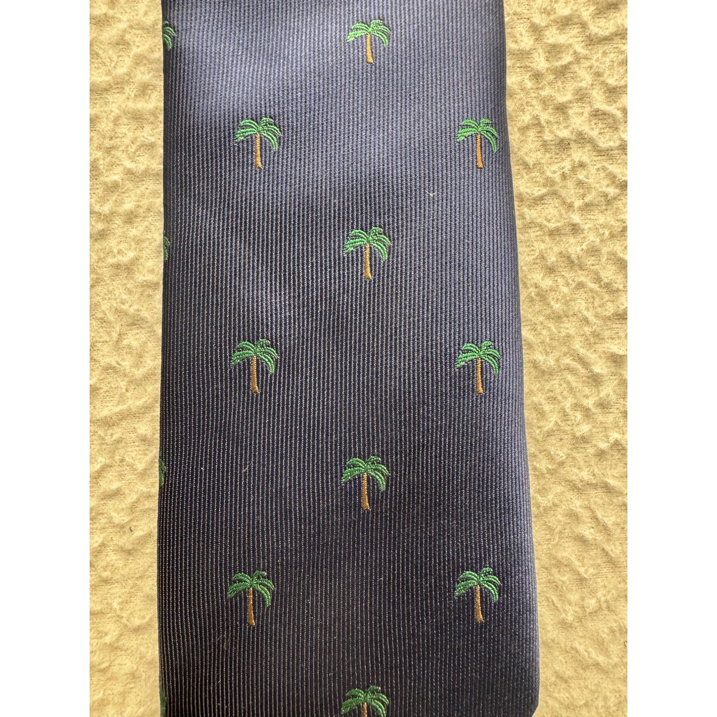 Sprezza Navy Blue Tie With Green Palm Tree Embroidery #9111