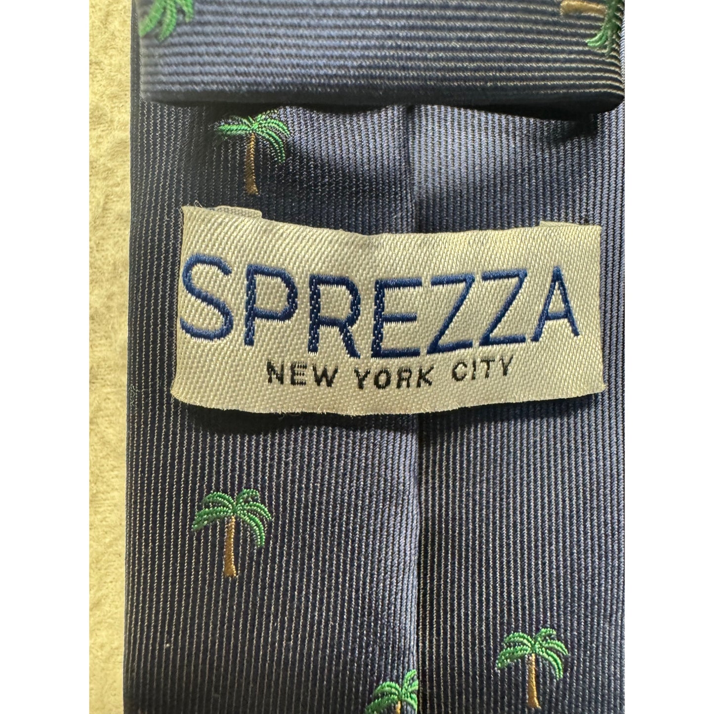 Sprezza Navy Blue Tie With Green Palm Tree Embroidery #9111
