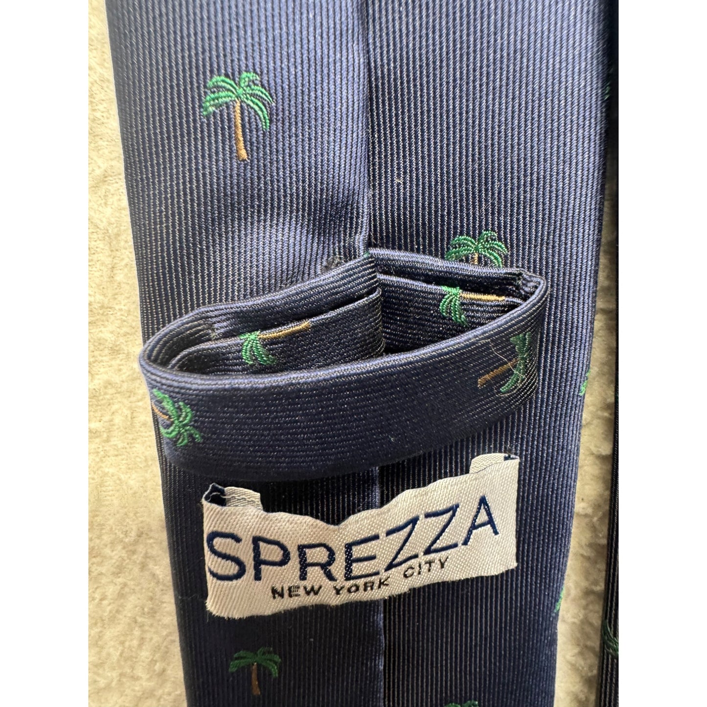 Sprezza Navy Blue Tie With Green Palm Tree Embroidery #9111