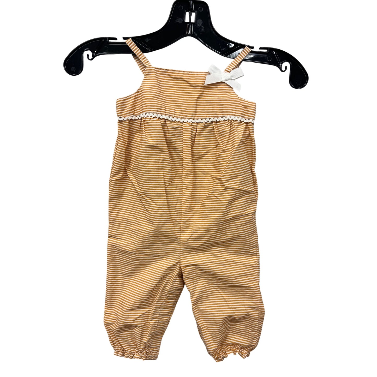 Baby Girl Yellow & White Striped Romper 0-3M With Bow & Lace Trim Rachel Ashwell 100% Cotton Adjustable Straps #6829
