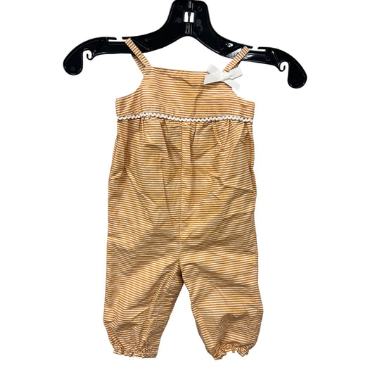 Baby Girl Yellow & White Striped Romper 0-3M With Bow & Lace Trim Rachel Ashwell 100% Cotton Adjustable Straps #6829