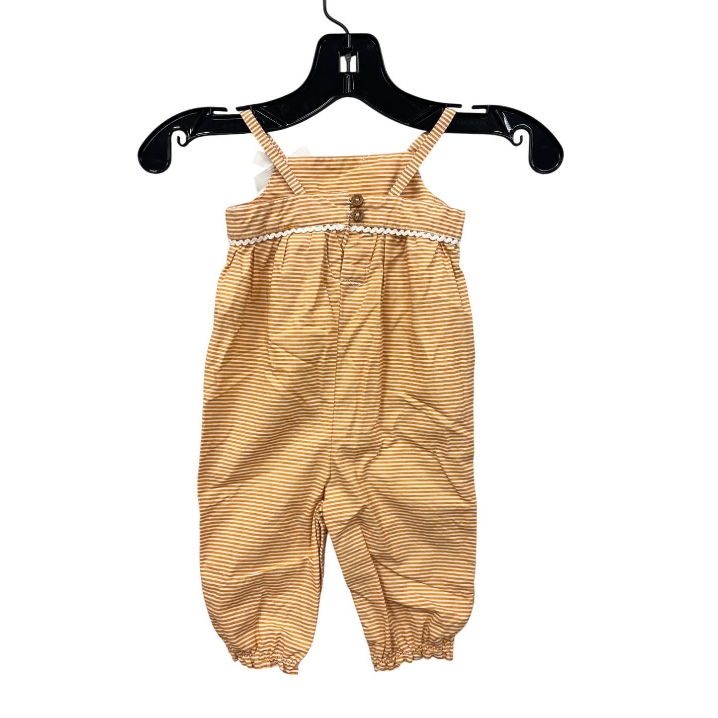 Baby Girl Yellow & White Striped Romper 0-3M With Bow & Lace Trim Rachel Ashwell 100% Cotton Adjustable Straps #6829