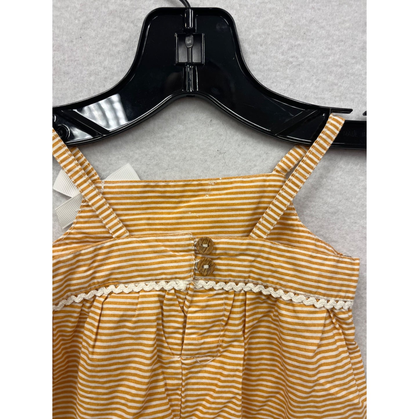 Baby Girl Yellow & White Striped Romper 0-3M With Bow & Lace Trim Rachel Ashwell 100% Cotton Adjustable Straps #6829