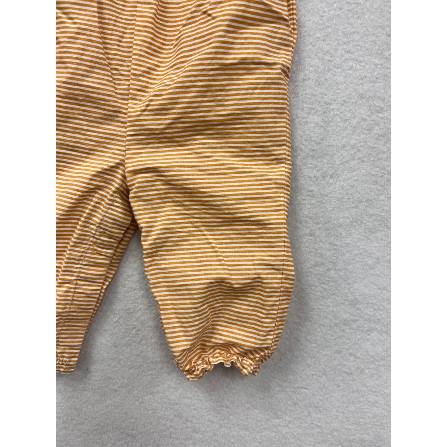Baby Girl Yellow & White Striped Romper 0-3M With Bow & Lace Trim Rachel Ashwell 100% Cotton Adjustable Straps #6829