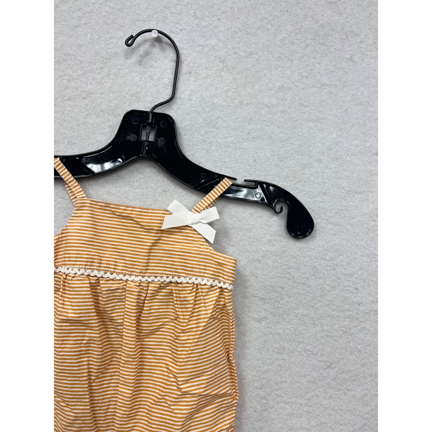 Baby Girl Yellow & White Striped Romper 0-3M With Bow & Lace Trim Rachel Ashwell 100% Cotton Adjustable Straps #6829