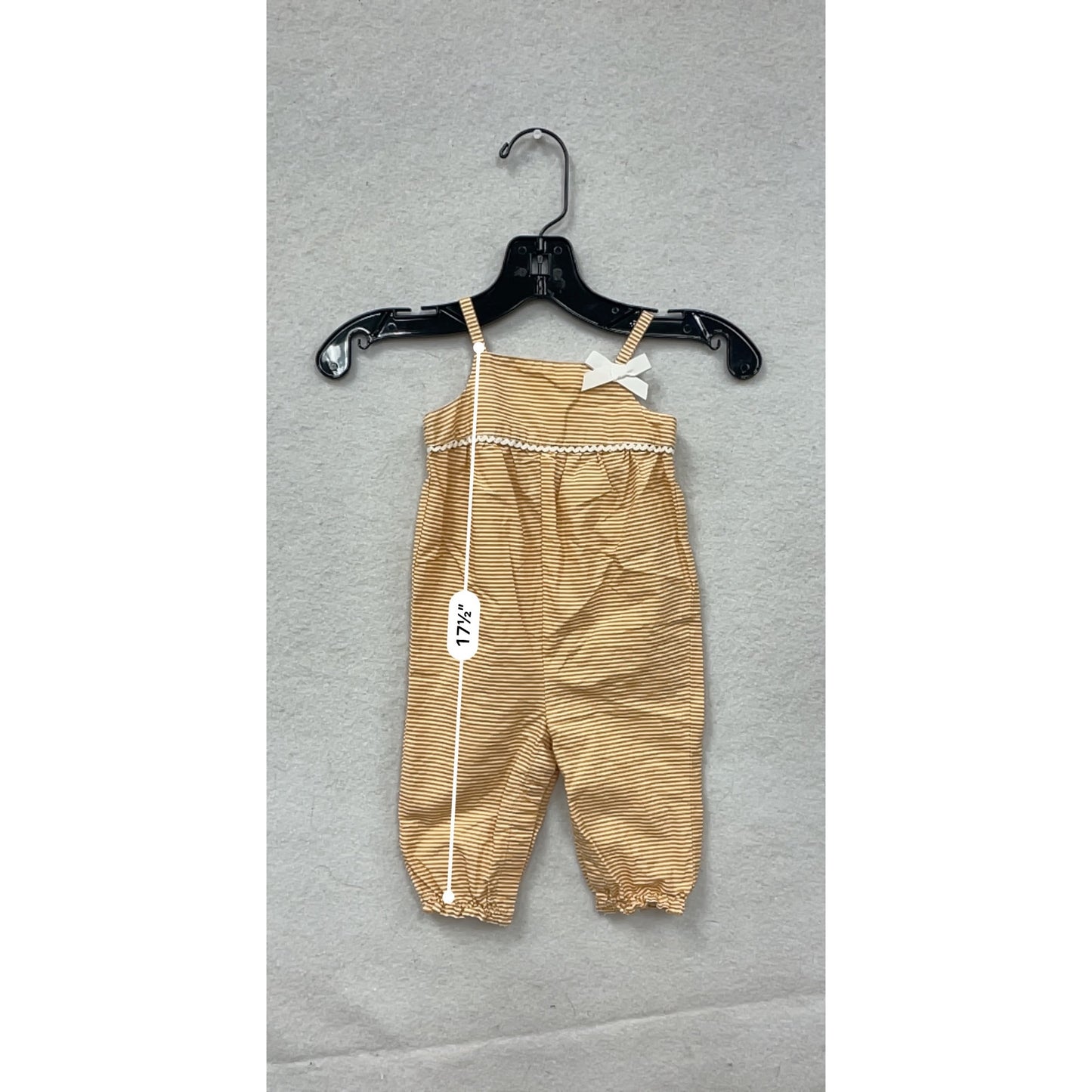 Baby Girl Yellow & White Striped Romper 0-3M With Bow & Lace Trim Rachel Ashwell 100% Cotton Adjustable Straps #6829