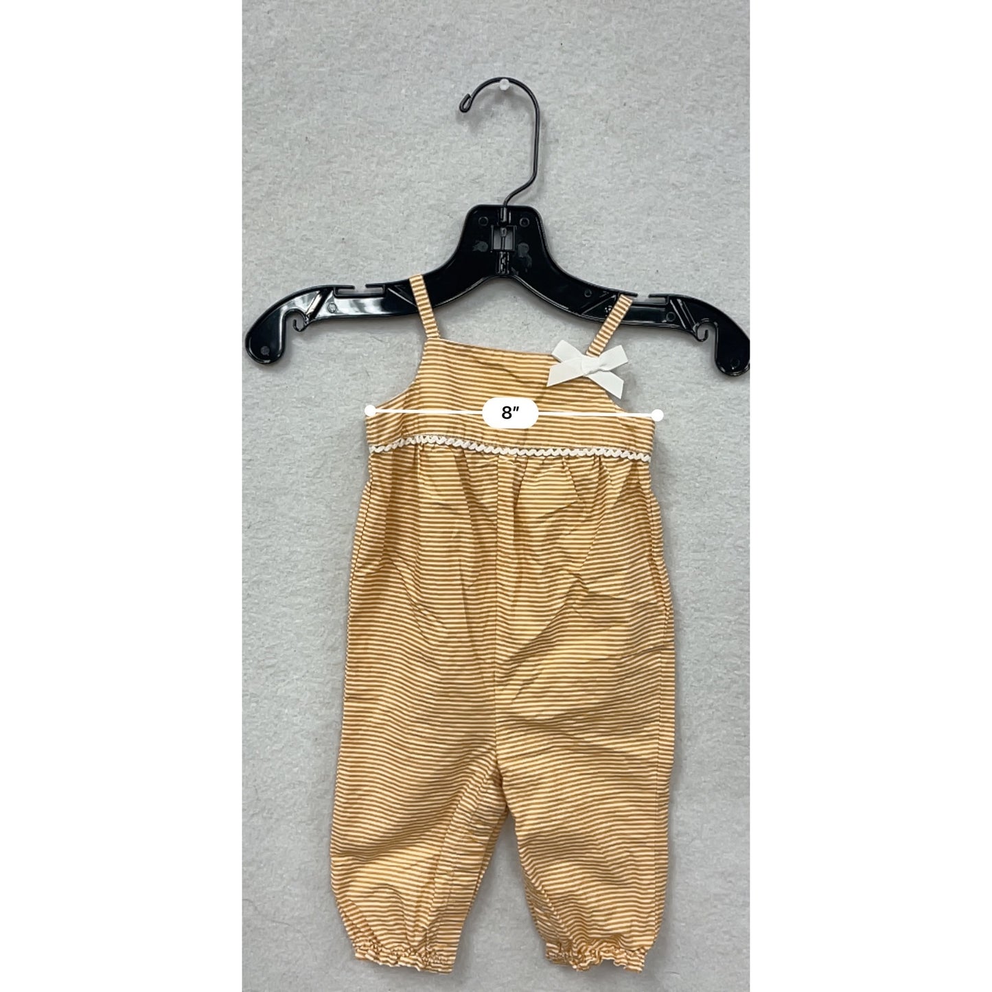 Baby Girl Yellow & White Striped Romper 0-3M With Bow & Lace Trim Rachel Ashwell 100% Cotton Adjustable Straps #6829