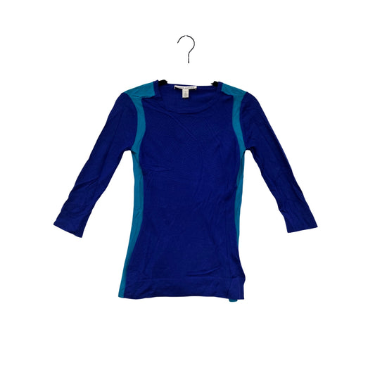 Autumn Cashmere Colorblock 3/4 Sleeve Womens Sweater XS Blue & Teal Soft Lightweight Knit #6878