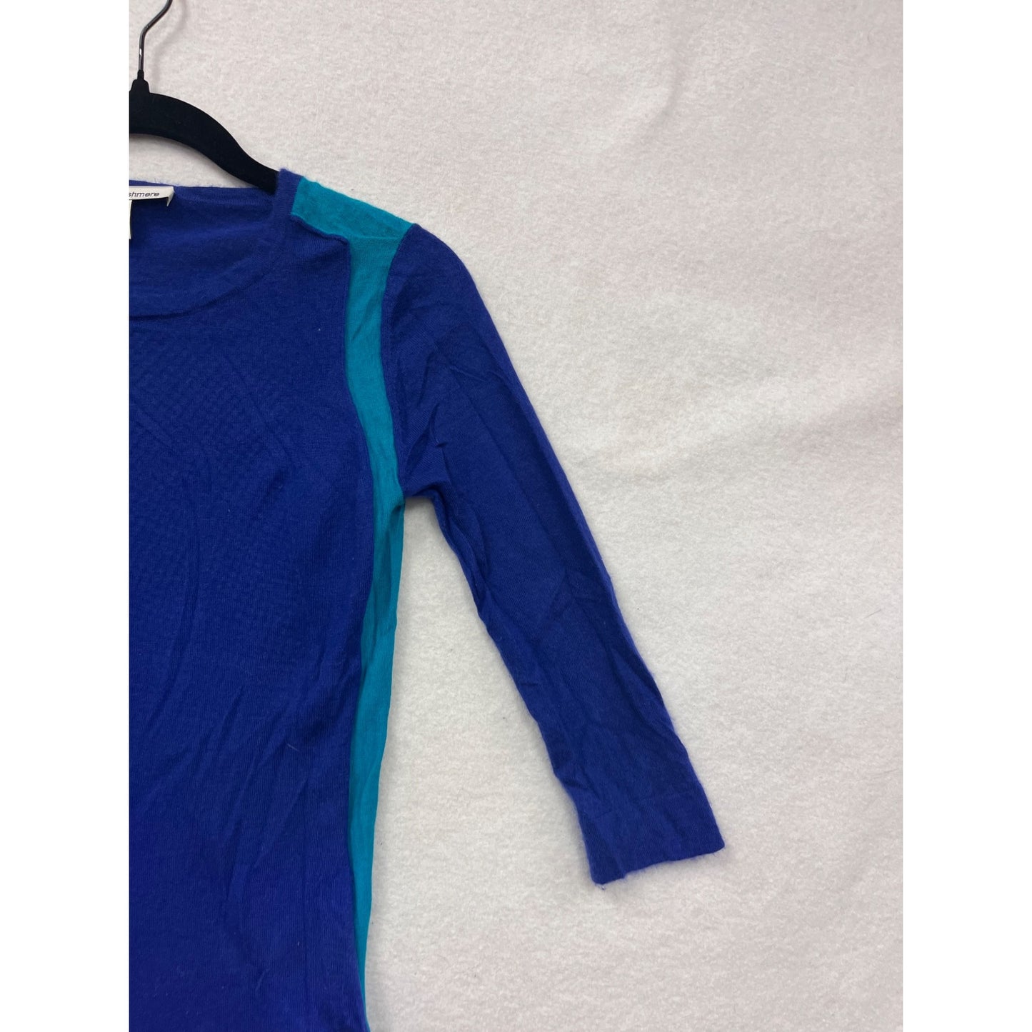 Autumn Cashmere Colorblock 3/4 Sleeve Womens Sweater XS Blue & Teal Soft Lightweight Knit #6878