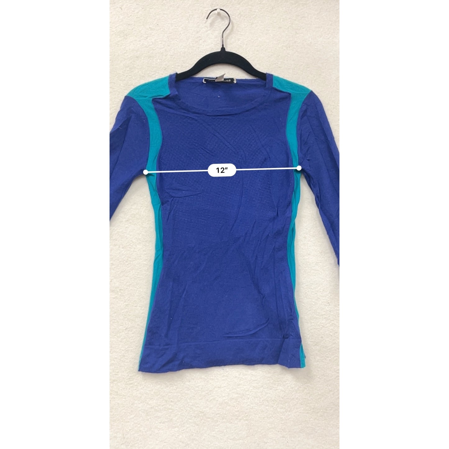 Autumn Cashmere Colorblock 3/4 Sleeve Womens Sweater XS Blue & Teal Soft Lightweight Knit #6878
