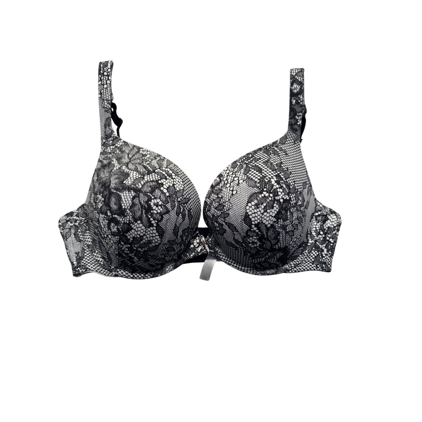 Cacique 40D Black & White Lace Boost Plunge Bra With Bow Accent #9600