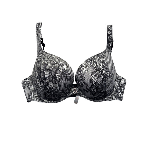 Cacique 40D Black & White Lace Boost Plunge Bra With Bow Accent #9600