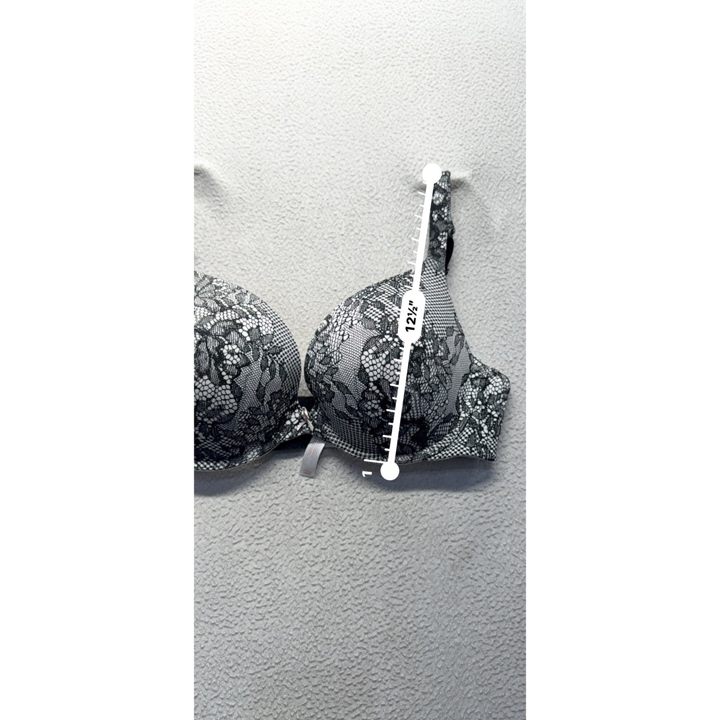 Cacique 40D Black & White Lace Boost Plunge Bra With Bow Accent #9600