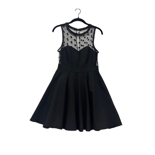 Black Sleeveless Fit & Flare Dress With Sheer Polka Dot Mesh #8459