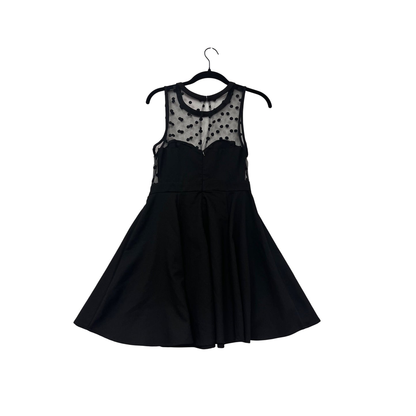 Black Sleeveless Fit & Flare Dress With Sheer Polka Dot Mesh #8459