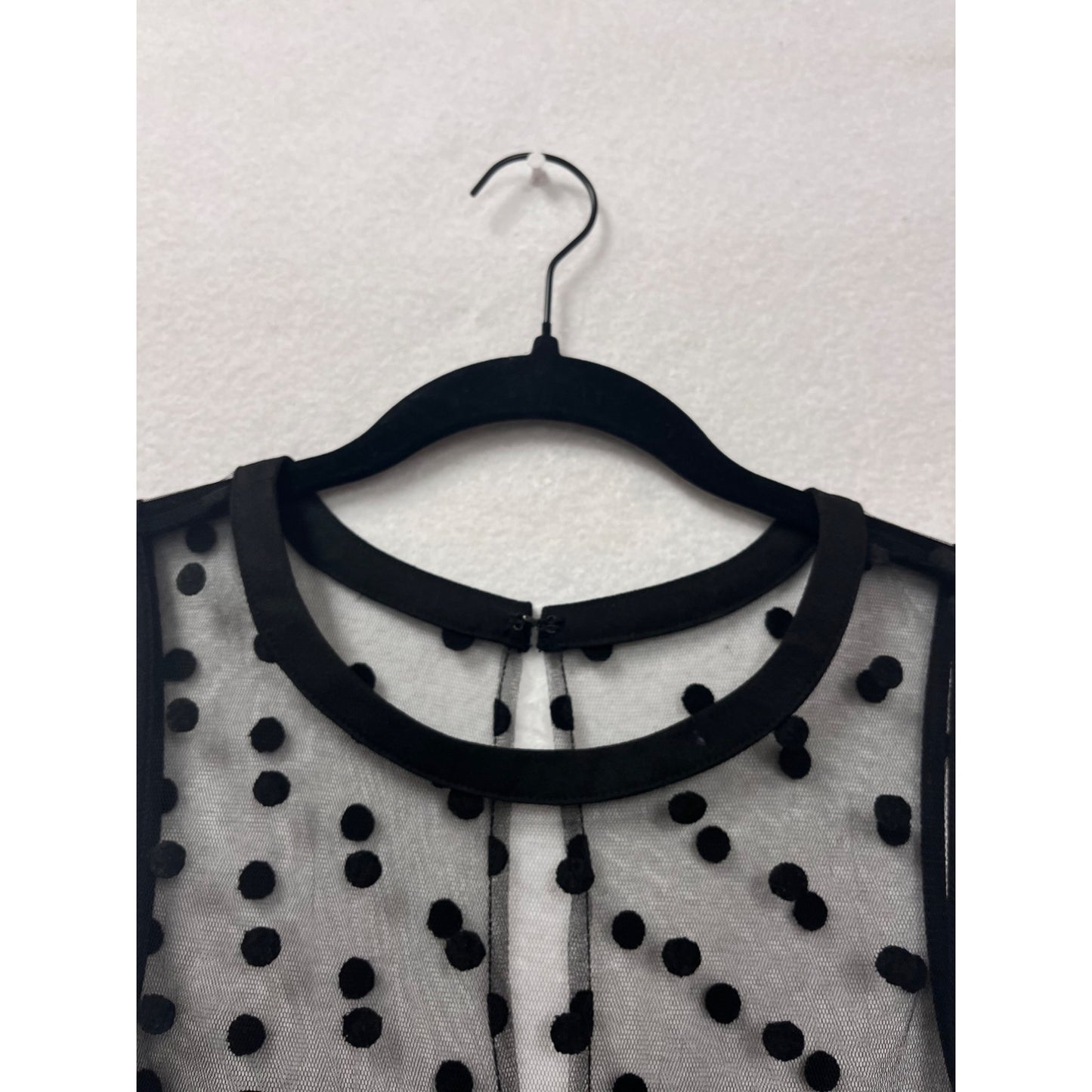 Black Sleeveless Fit & Flare Dress With Sheer Polka Dot Mesh #8459