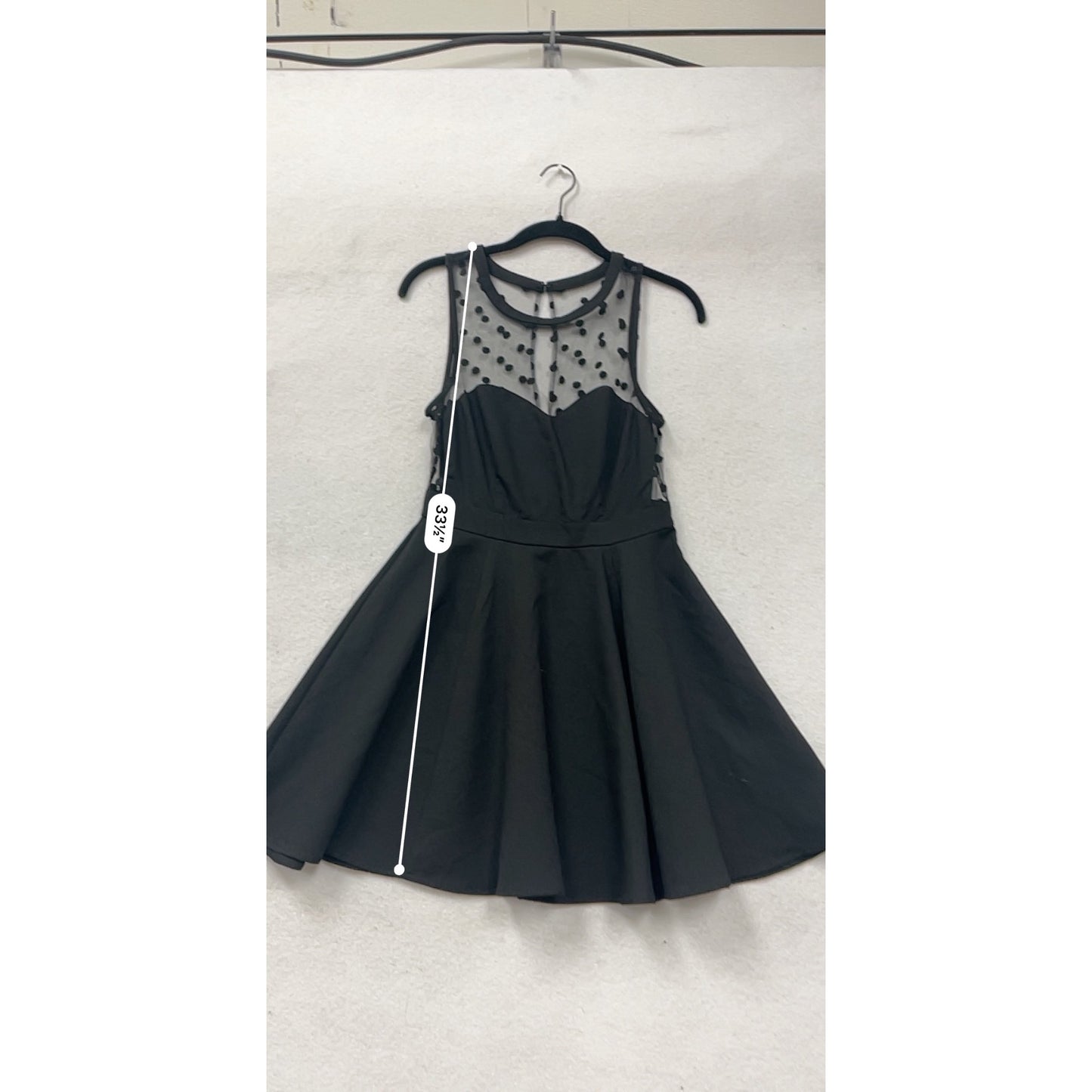 Black Sleeveless Fit & Flare Dress With Sheer Polka Dot Mesh #8459