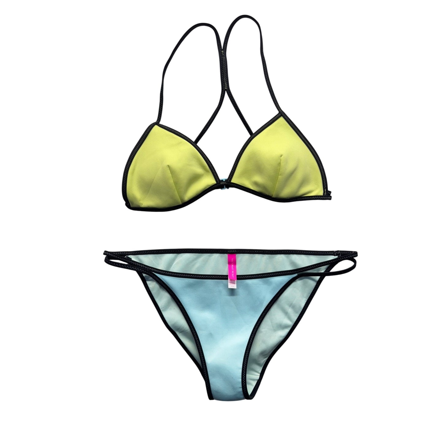 Victorias Secret Bikini Set Triangle Top & Bottom Yellow & Blue M #9987