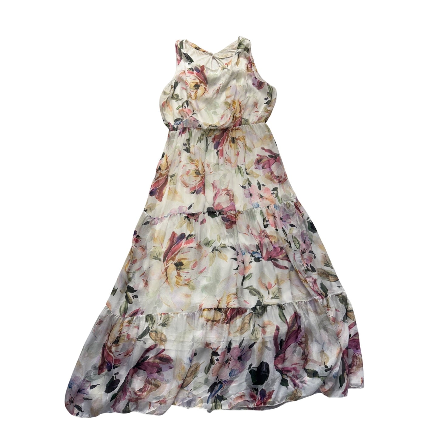 Lara Guidotti Floral Maxi Dress Tiered Ruffle Hem Viscose & Silk Blend #9316