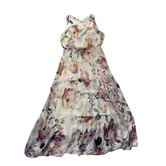 Lara Guidotti Floral Maxi Dress Tiered Ruffle Hem Viscose & Silk Blend #9316