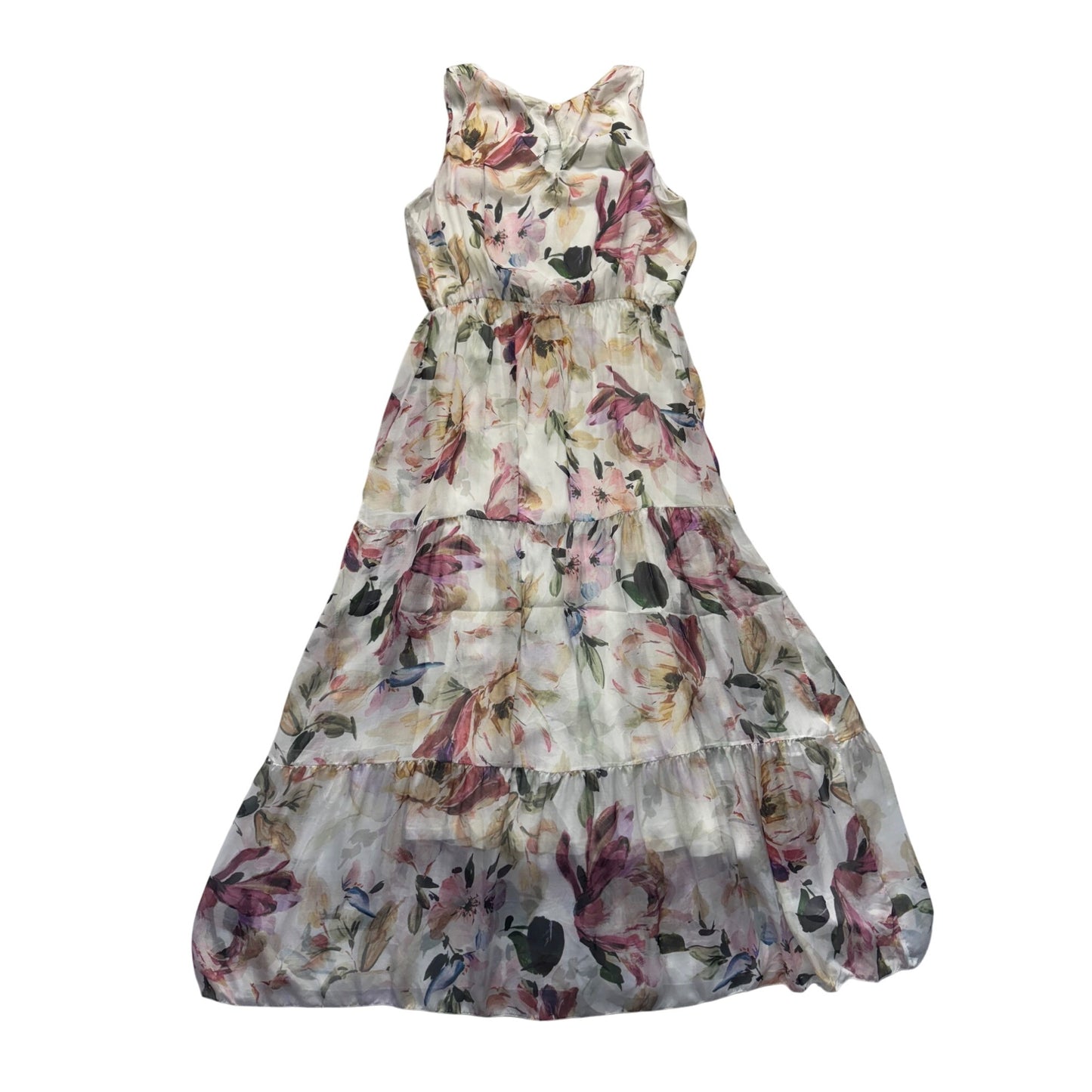 Lara Guidotti Floral Maxi Dress Tiered Ruffle Hem Viscose & Silk Blend #9316