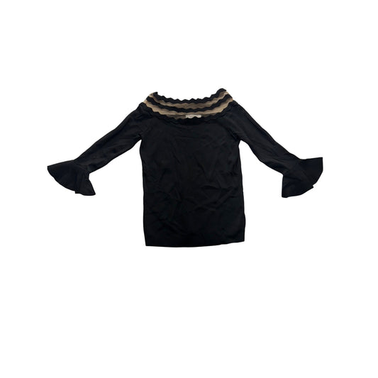 Black Off-Shoulder Bell Sleeve Top W/ Sheer Trim #7418