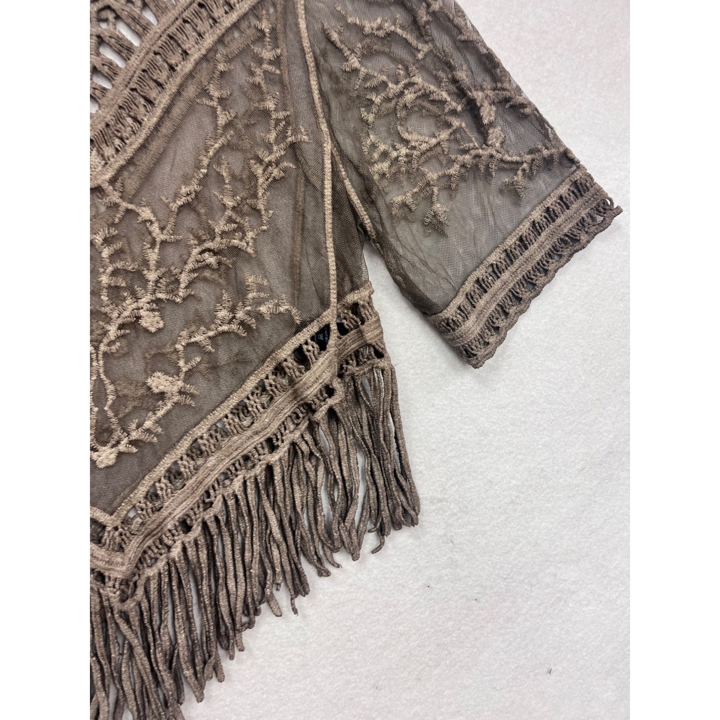 Crochet Fringe Embroidered Poncho Top S/M #538A