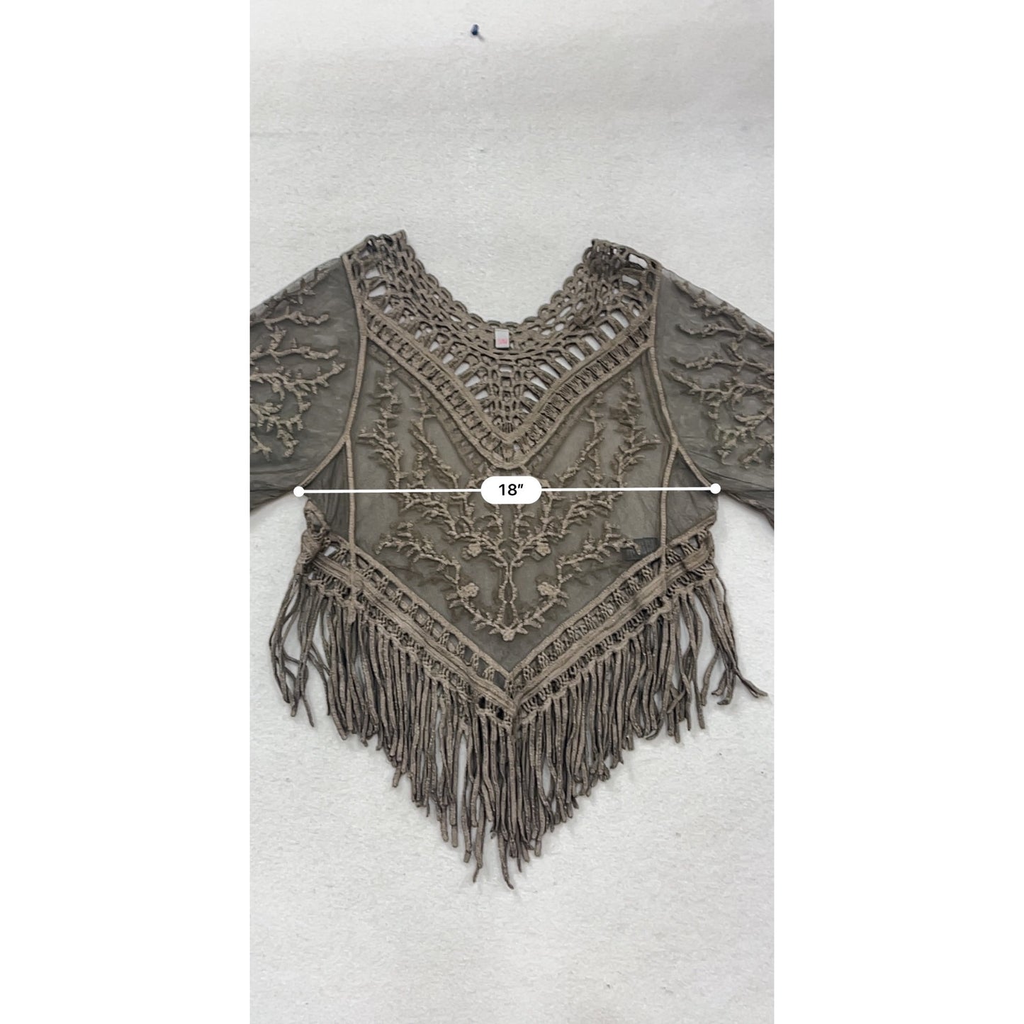 Crochet Fringe Embroidered Poncho Top S/M #538A