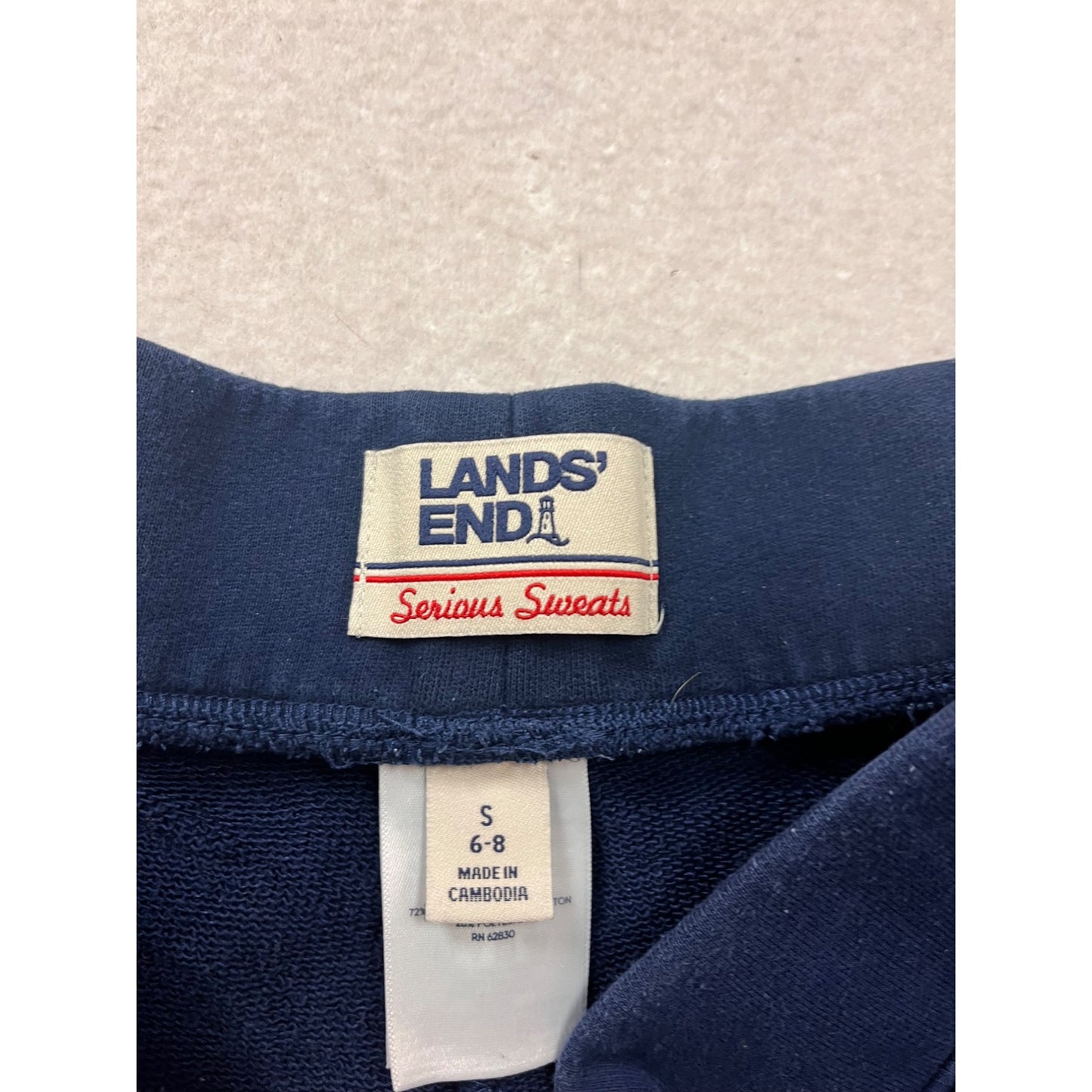 Lands End Navy Blue Serious Sweats Slim Fit Comfortable Jogger Pants S 6-8 #633A