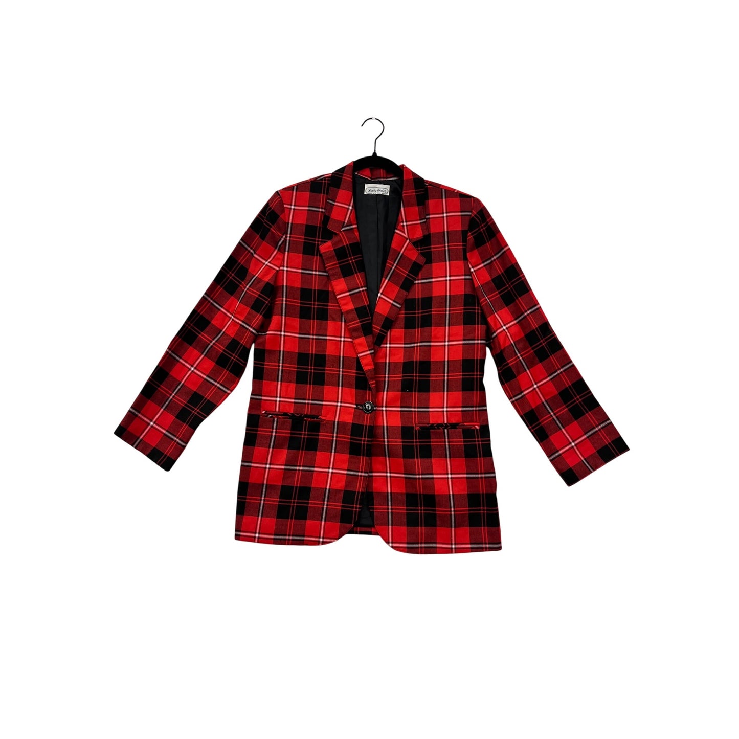 Red & Black Plaid Blazer By Daily Habit Size 7 #8651