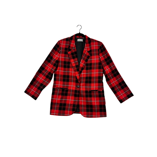 Red & Black Plaid Blazer By Daily Habit Size 7 #8651