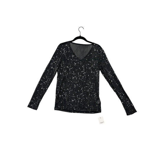 Mangopop  XXL Black & Silver Starry Long Sleeve V-Neck Top #8659
