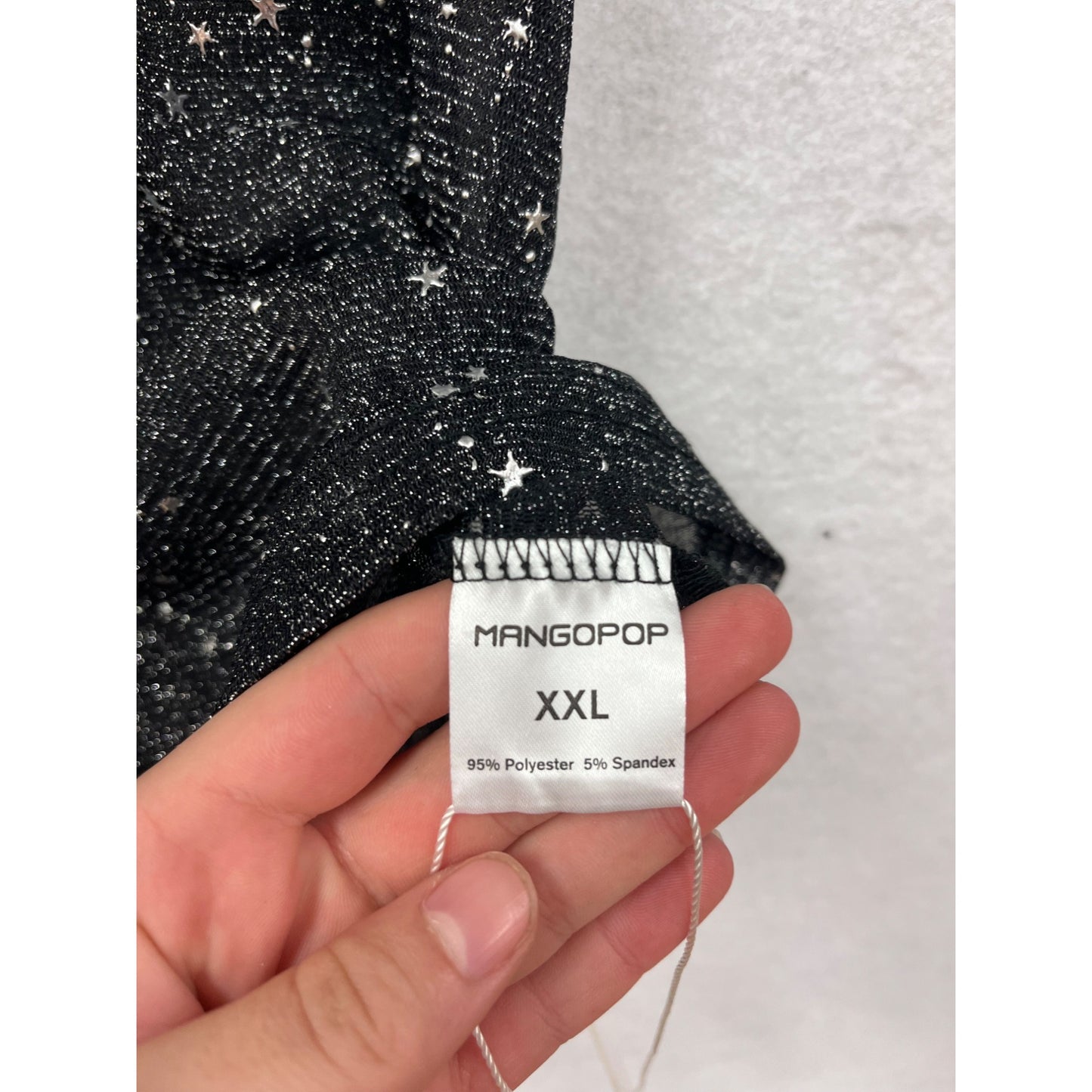 Mangopop  XXL Black & Silver Starry Long Sleeve V-Neck Top #8659