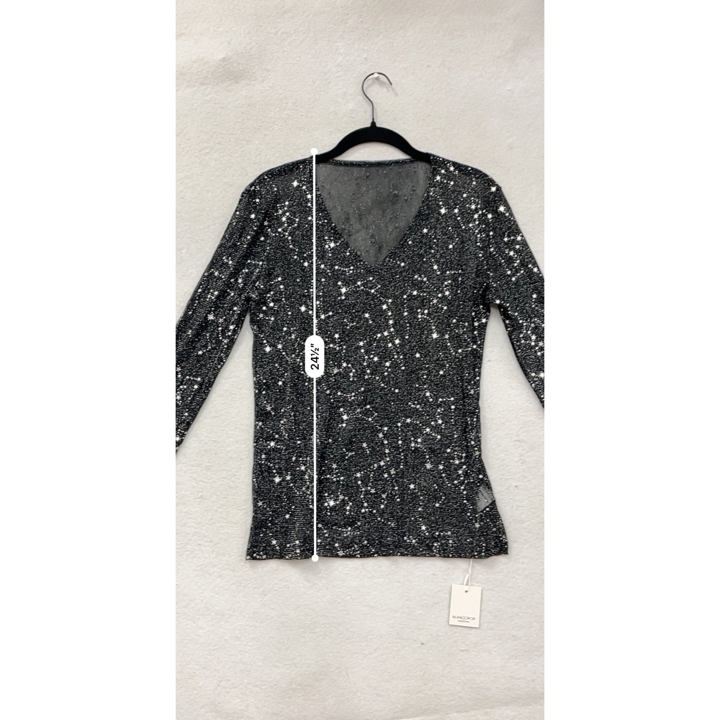 Mangopop  XXL Black & Silver Starry Long Sleeve V-Neck Top #8659