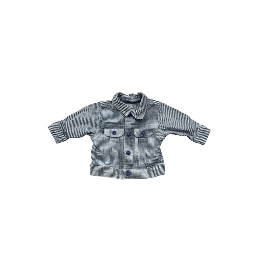 Baby Striped Denim Jacket 0-3M By The Childrens Place With Button-Up Front & Foldable Cuffs #6874