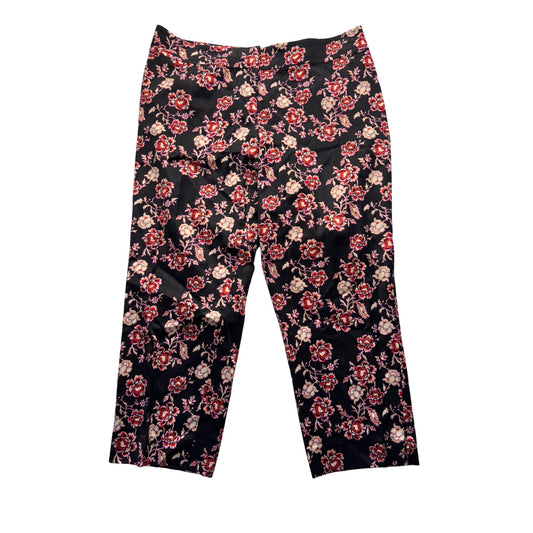 Floral Print Black Cropped Pants Size 14 #7789