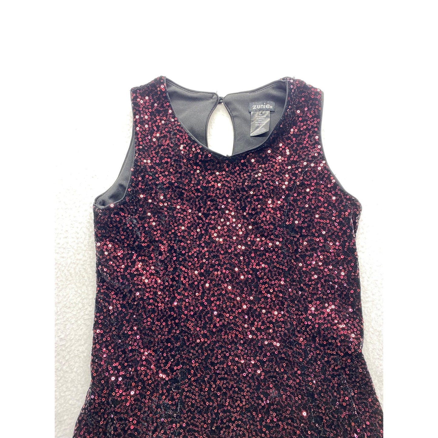 Zunie Girls Black & Red Velvet Sequin Sleeveless Dress #7024