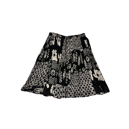 Vintage Womens Black & White Floral Patchwork Boho Skirt Size L #8800