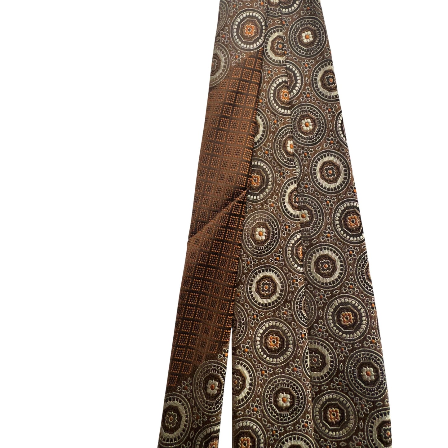 Vintage Daytons Brown & Orange Geometric Circle Polyester Tie #9115