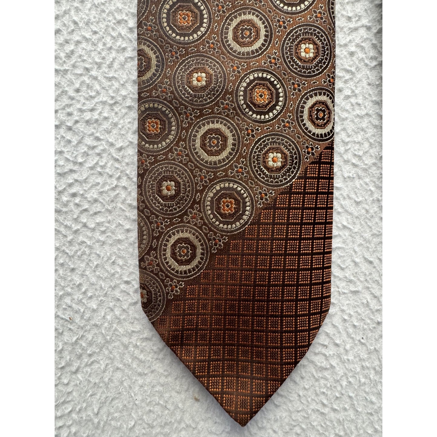 Vintage Daytons Brown & Orange Geometric Circle Polyester Tie #9115
