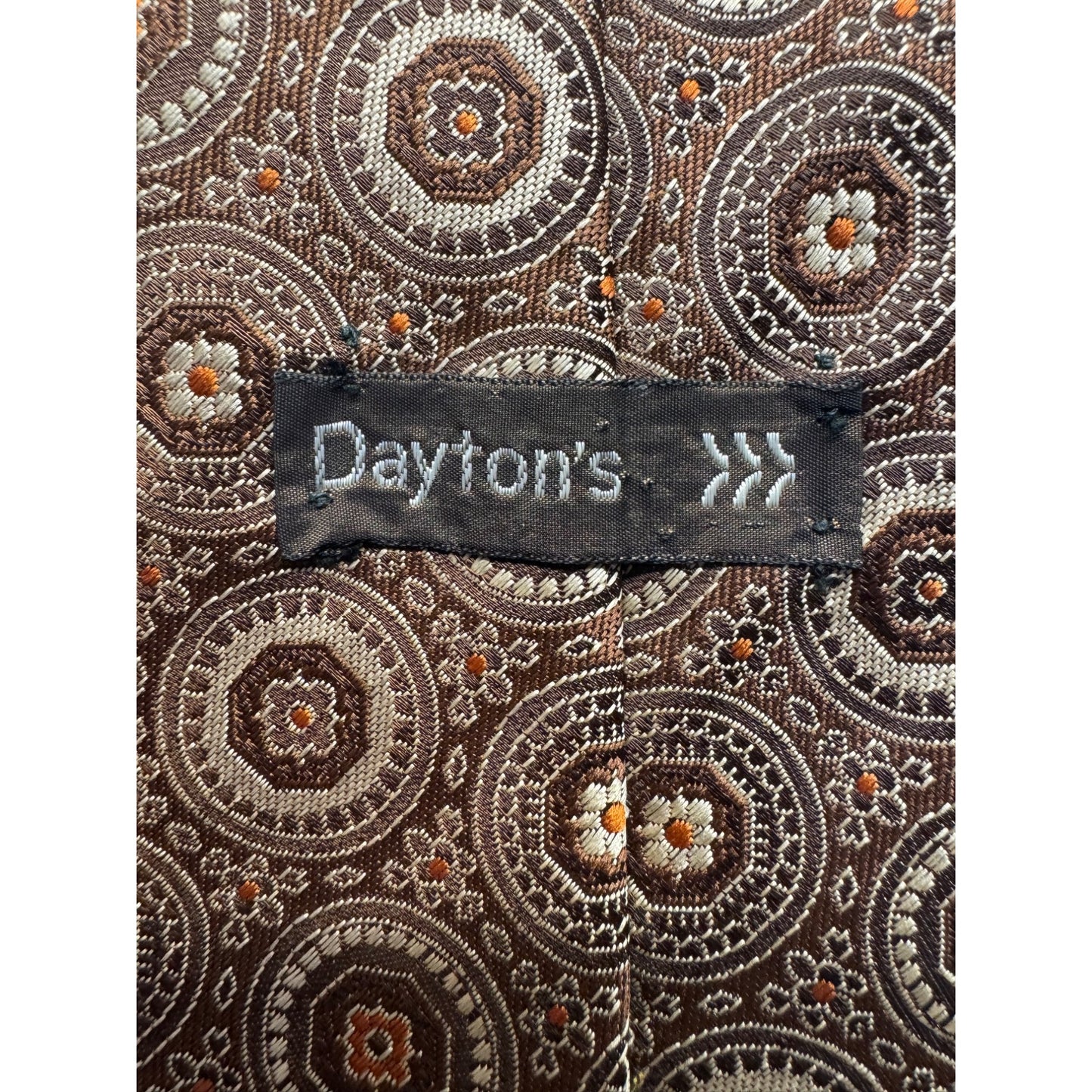 Vintage Daytons Brown & Orange Geometric Circle Polyester Tie #9115