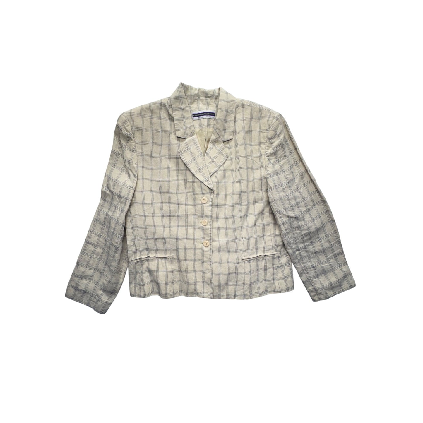 Amanda Smith Petites Womens Pure Linen Plaid Blazer #7697