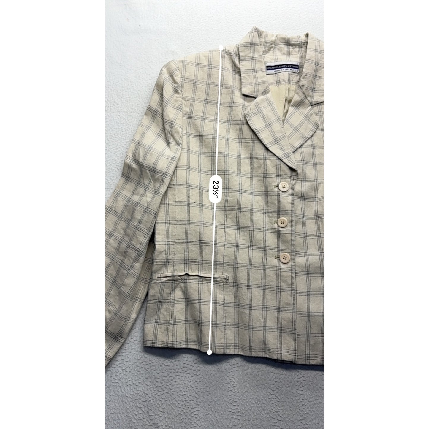 Amanda Smith Petites Womens Pure Linen Plaid Blazer #7697