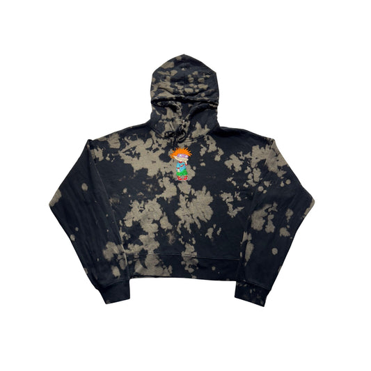 Nickelodeon Chuckie Rugrats Tie-Dye Cropped Hoodie M Black & Beige #7767