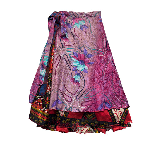 Darn Good Yarn Wrap Skirt One Size Silk & Viscose Floral & Geometric #305B