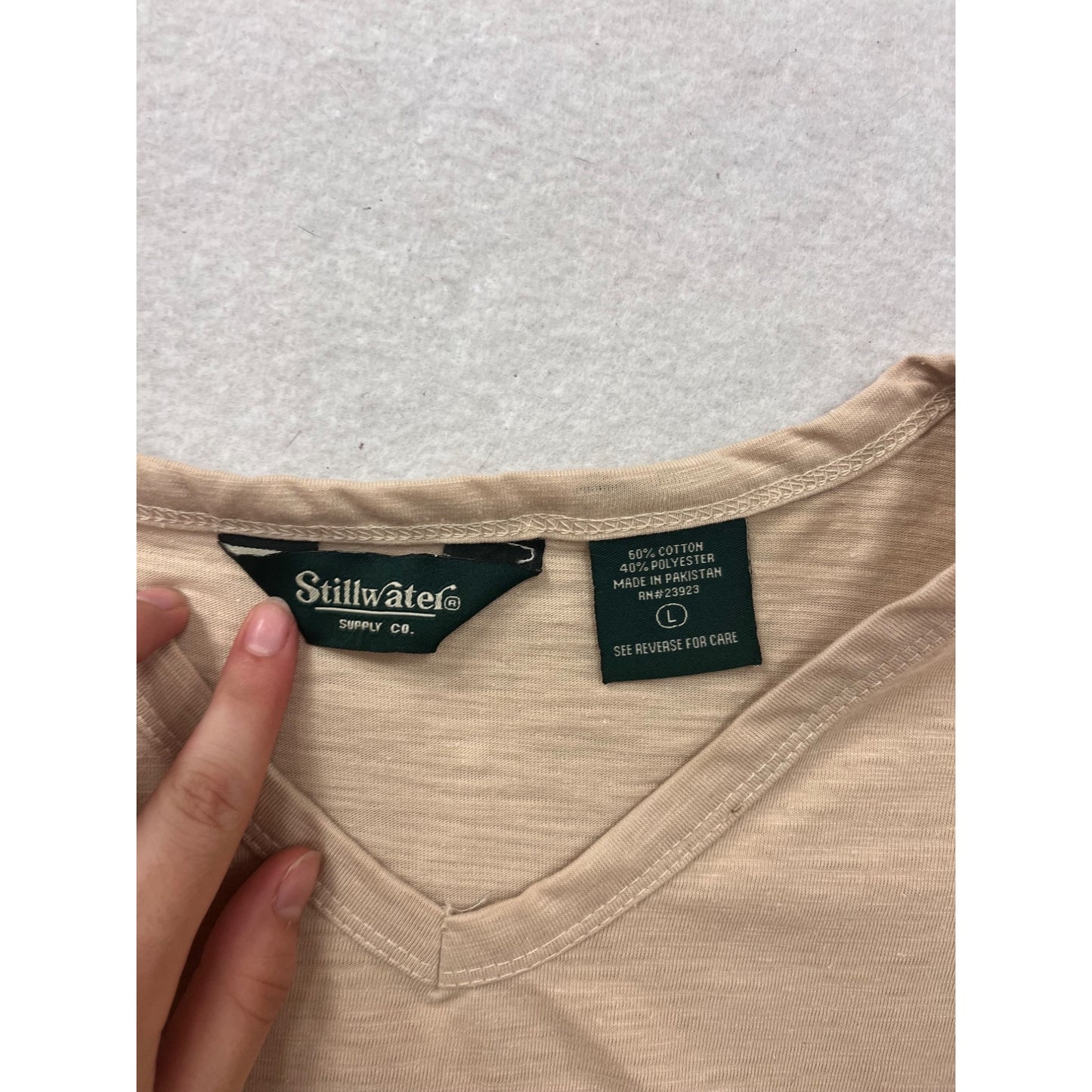 Beige V-Neck Short-Sleeve T-Shirt By Stillwater Supply Co. L #8715