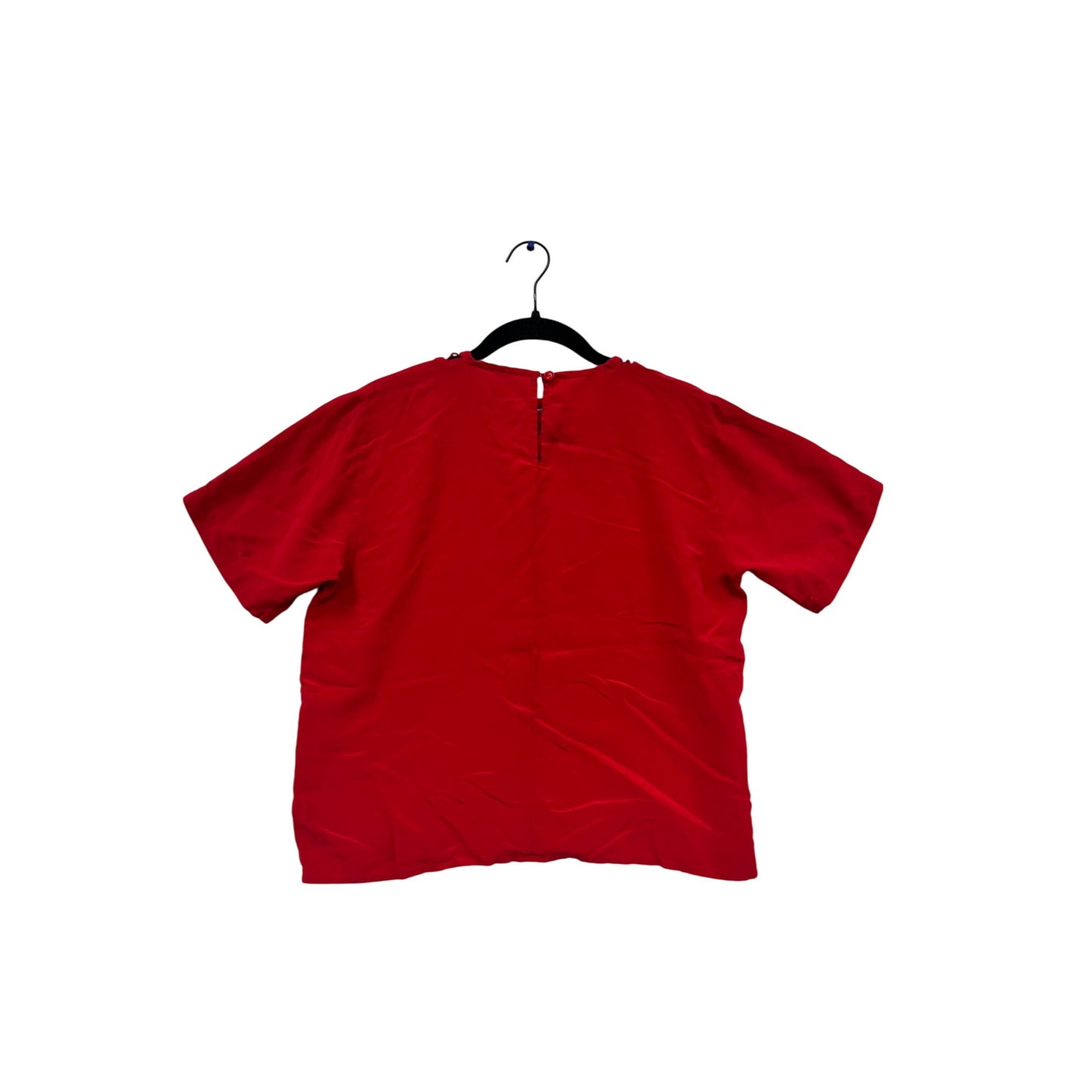 Casual Corner Red Short Sleeve Blouse With Crochet Neckline Size M #490A